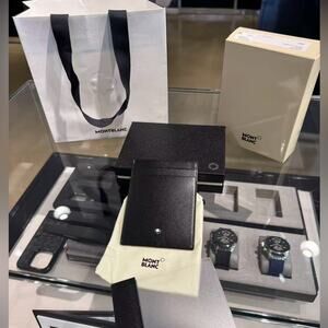 Montblanc Black Leather Wallet with money flip